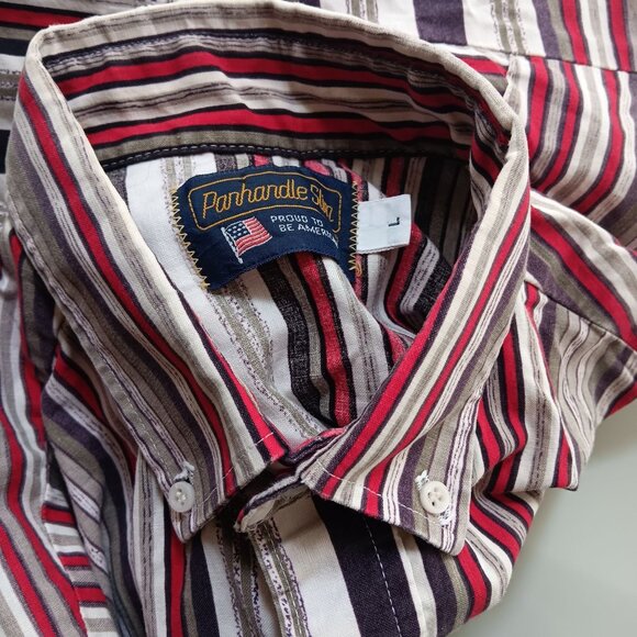 Large Vintage Western Shirt Panhandle Slim Striped Short-Sleeve Red/White/Purple - Picture 6 of 6